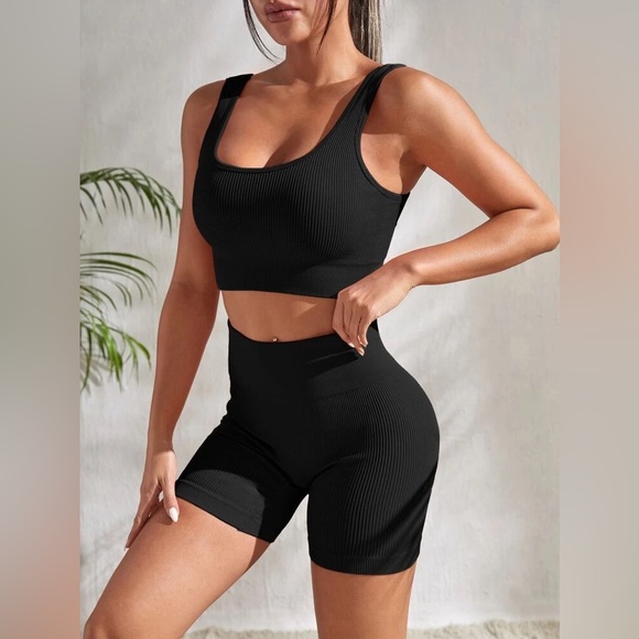 Ribbed Knit Wide Waistband Sports Set - Picture 3 of 6